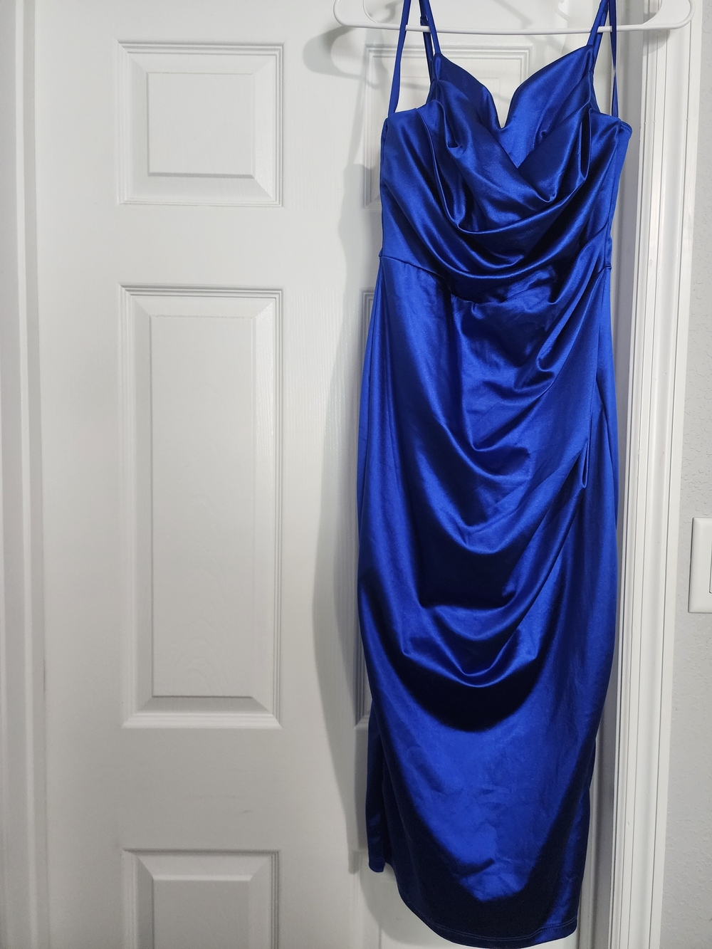 Windsor Cobalt Blue Satin Cowl Midi Dress